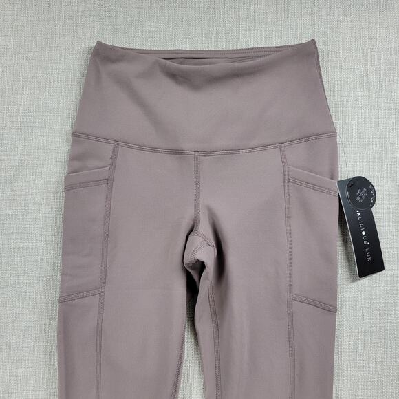 Yogalicious Lux Womens Leggings Sz XS Mocha Hi Rise Side Pockets Full Length NEW - Picture 2 of 13